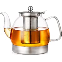 Los mejores  - censun tetera de cristal con tapa de acero inoxidable Stainer- hecho a mano jarra de agua- zumo- té helado- café- flores…